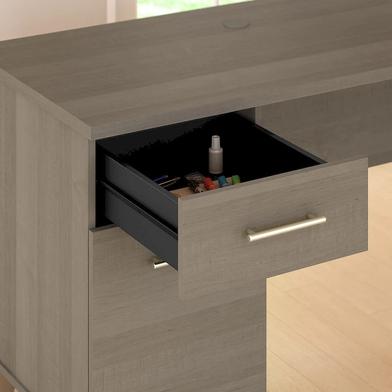 Bureau de 72 po de large avec huche et bibliothèque à 5 étagères Somerset, gris cendré