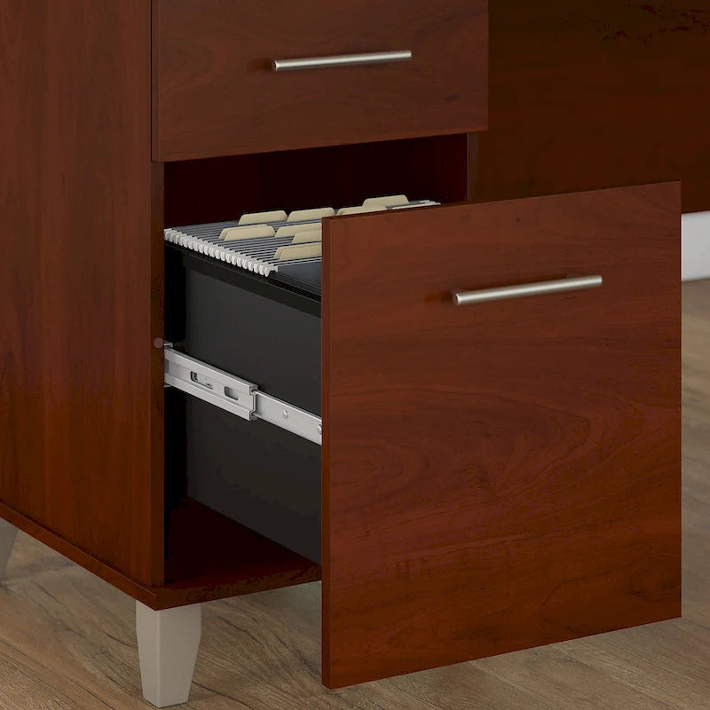 Bureau de 72 po de large avec huche et bibliothèque à 5 étagères Somerset, gris cendré