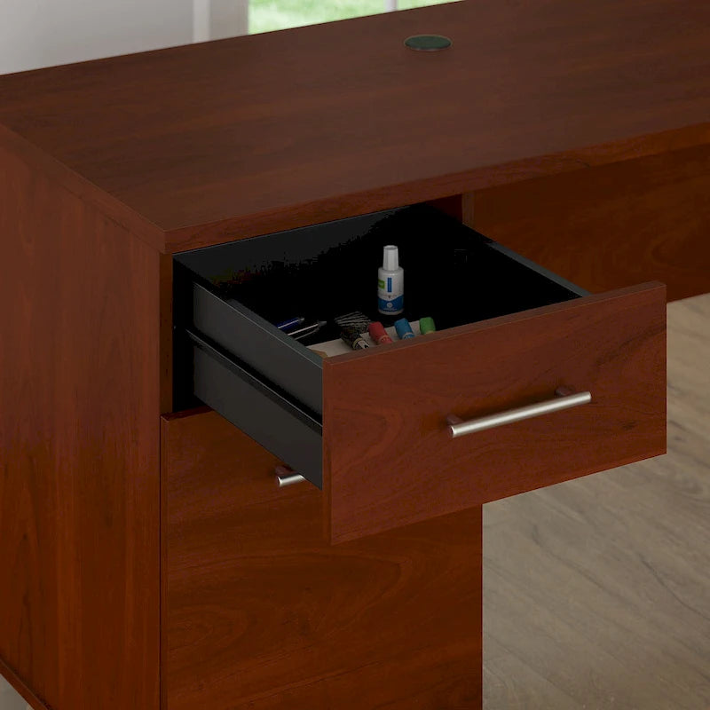 Bureau de 72 po de large avec huche et bibliothèque à 5 étagères Somerset, gris cendré