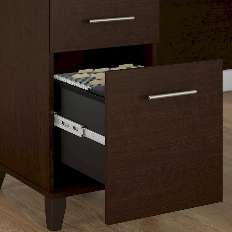 Bureau de 72 po de large avec huche et bibliothèque à 5 étagères Somerset, gris cendré