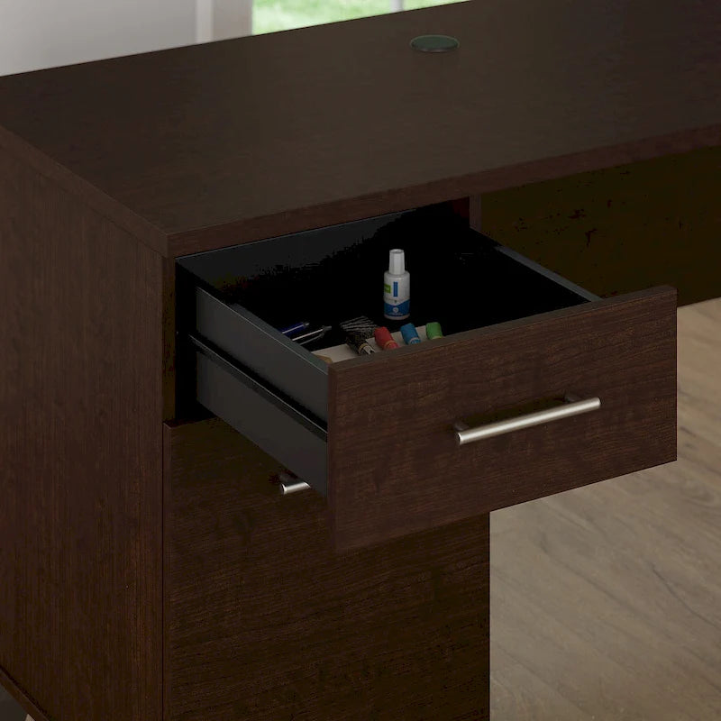 Bureau de 72 po de large avec huche et bibliothèque à 5 étagères Somerset, gris cendré