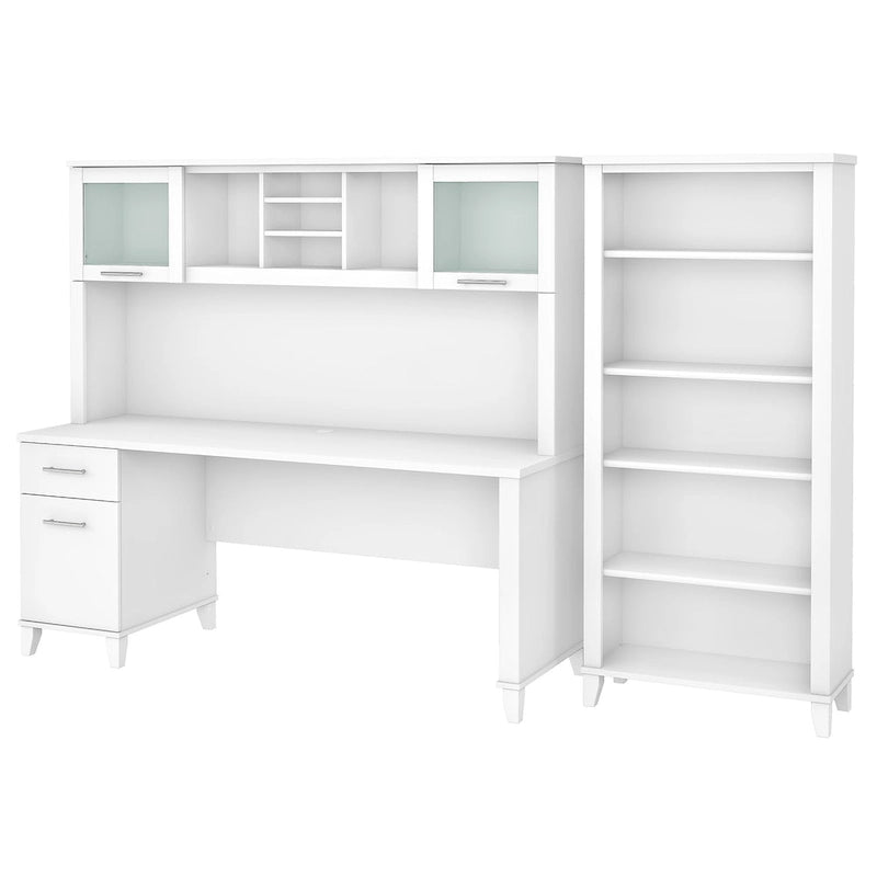 Bureau de 72 po de large avec huche et bibliothèque à 5 étagères Somerset, gris cendré