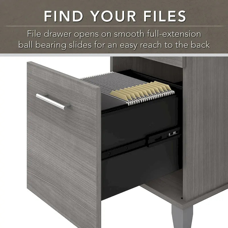 Bureau de 72 po de large avec huche et bibliothèque à 5 étagères Somerset, gris cendré