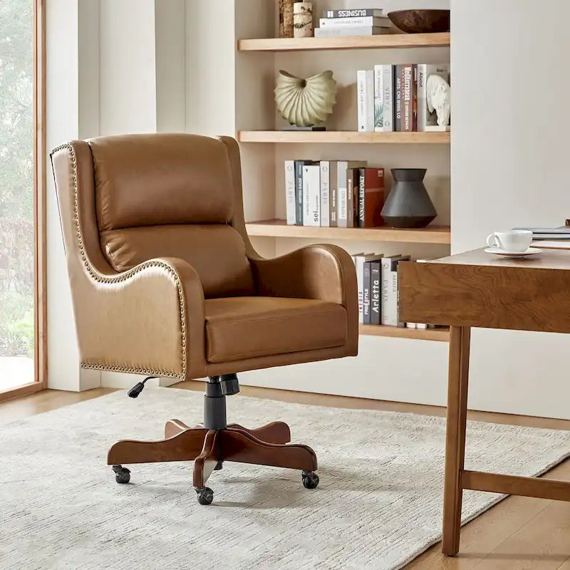 Fauteuil de bureau pivotant Pete en similicuir à hauteur réglable avec mécanisme d'inclinaison par HULALA HOME