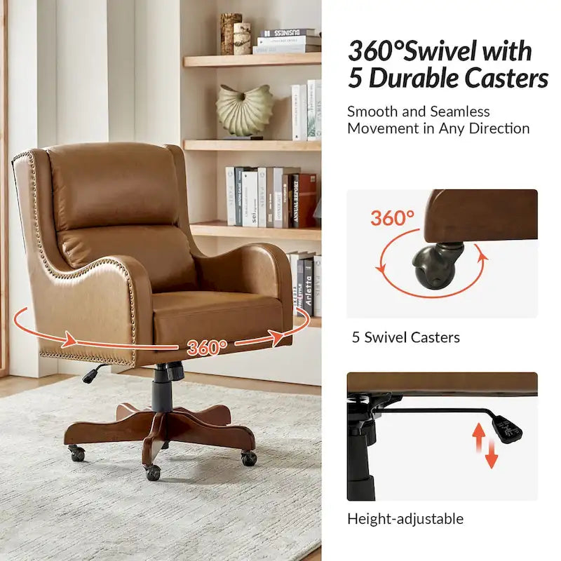 Fauteuil de bureau pivotant Pete en similicuir à hauteur réglable avec mécanisme d'inclinaison par HULALA HOME