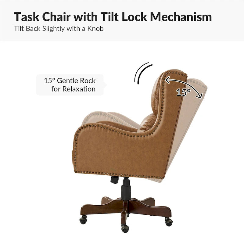 Fauteuil de bureau pivotant Pete en similicuir à hauteur réglable avec mécanisme d'inclinaison par HULALA HOME
