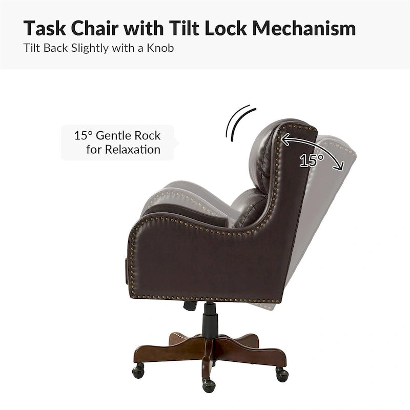 Fauteuil de bureau pivotant Pete en similicuir à hauteur réglable avec mécanisme d'inclinaison par HULALA HOME