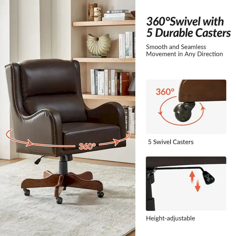 Fauteuil de bureau pivotant Pete en similicuir à hauteur réglable avec mécanisme d'inclinaison par HULALA HOME