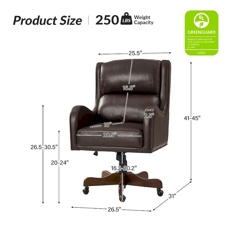 Fauteuil de bureau pivotant Pete en similicuir à hauteur réglable avec mécanisme d'inclinaison par HULALA HOME