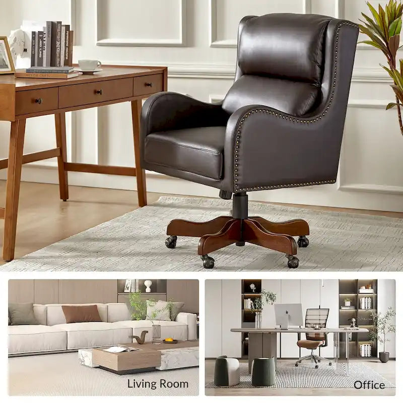 Fauteuil de bureau pivotant Pete en similicuir à hauteur réglable avec mécanisme d'inclinaison par HULALA HOME