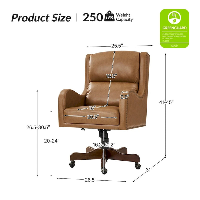 Fauteuil de bureau pivotant Pete en similicuir à hauteur réglable avec mécanisme d'inclinaison par HULALA HOME