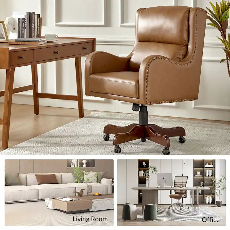 Fauteuil de bureau pivotant Pete en similicuir à hauteur réglable avec mécanisme d'inclinaison par HULALA HOME