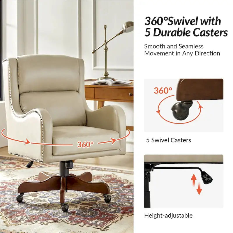 Fauteuil de bureau pivotant Pete en similicuir à hauteur réglable avec mécanisme d'inclinaison par HULALA HOME