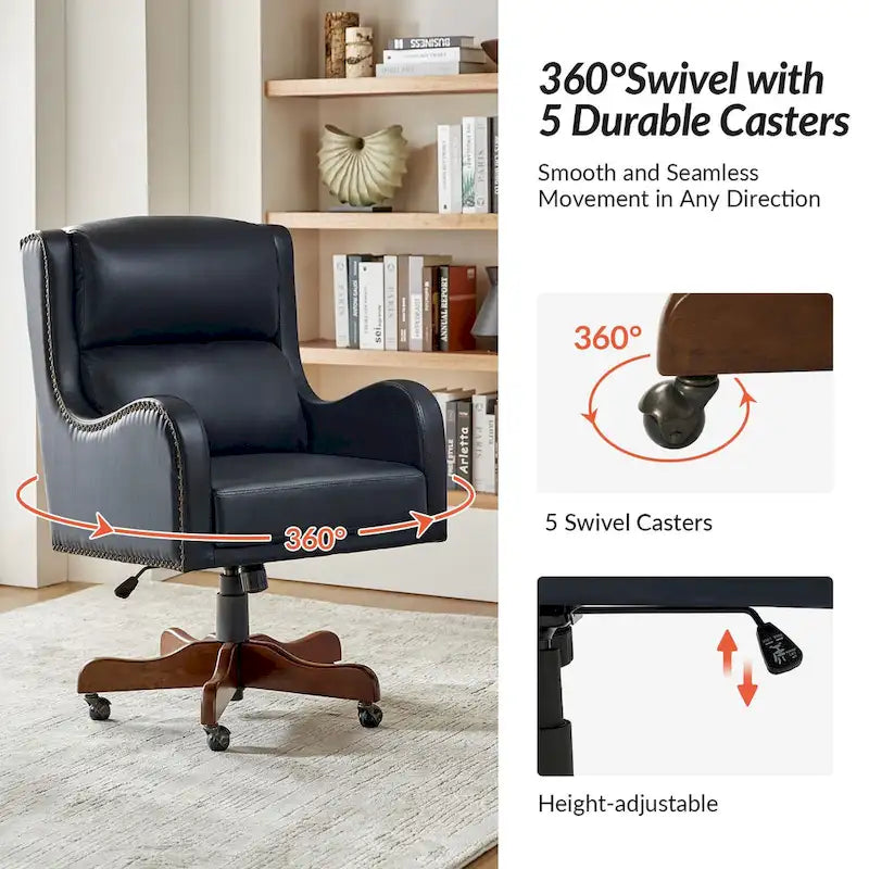 Fauteuil de bureau pivotant Pete en similicuir à hauteur réglable avec mécanisme d'inclinaison par HULALA HOME