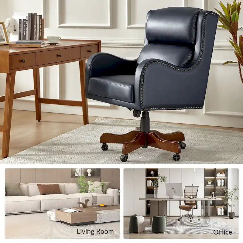 Fauteuil de bureau pivotant Pete en similicuir à hauteur réglable avec mécanisme d'inclinaison par HULALA HOME