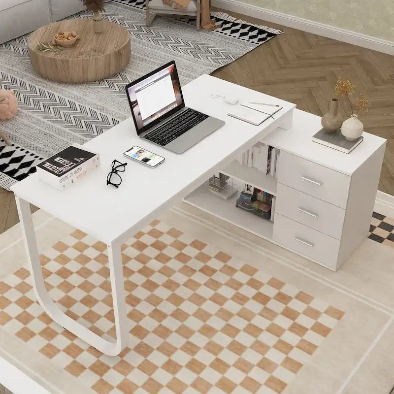 Bureau d'ordinateur de rangement en L Timechee de 55 pouces
