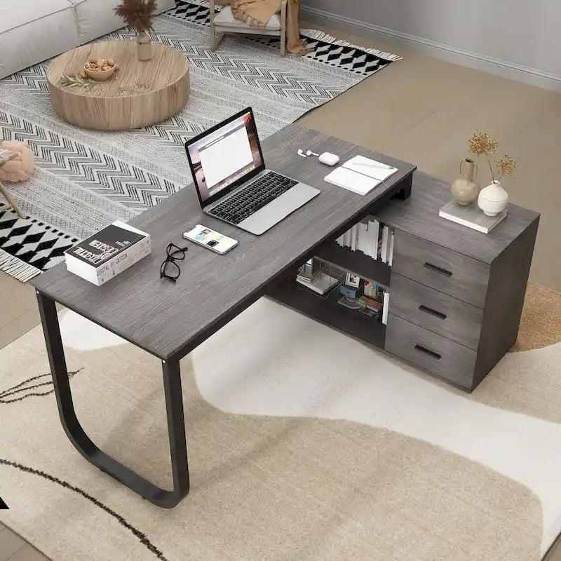 Bureau d'ordinateur de rangement en L Timechee de 55 pouces