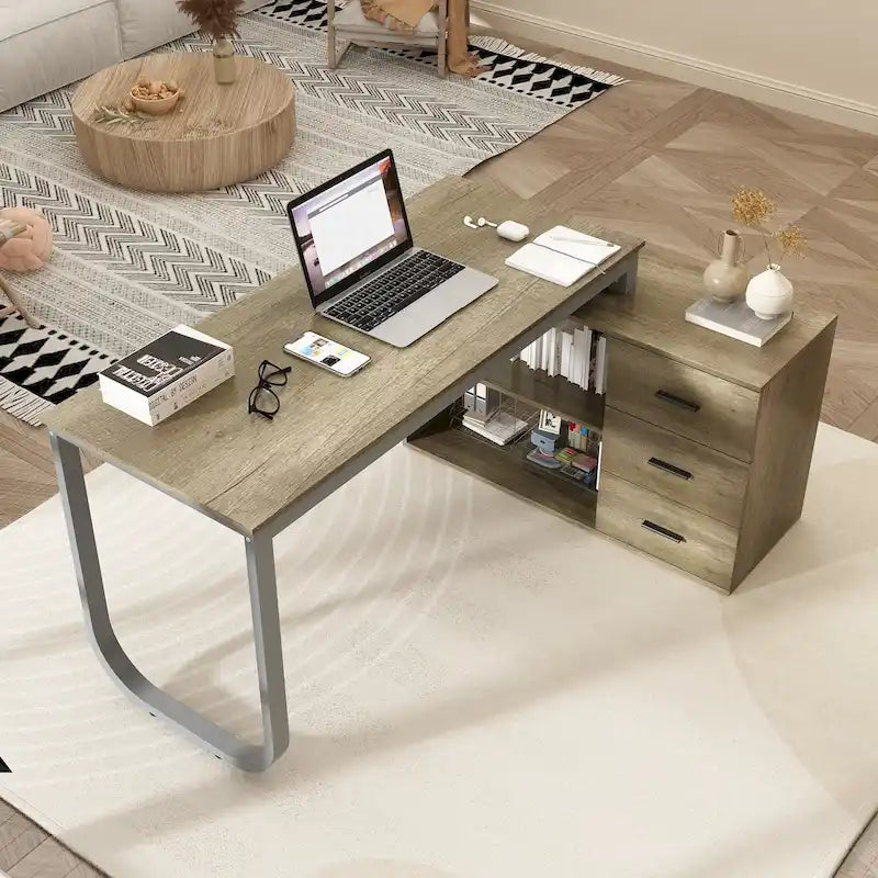 Bureau d'ordinateur de rangement en L Timechee de 55 pouces