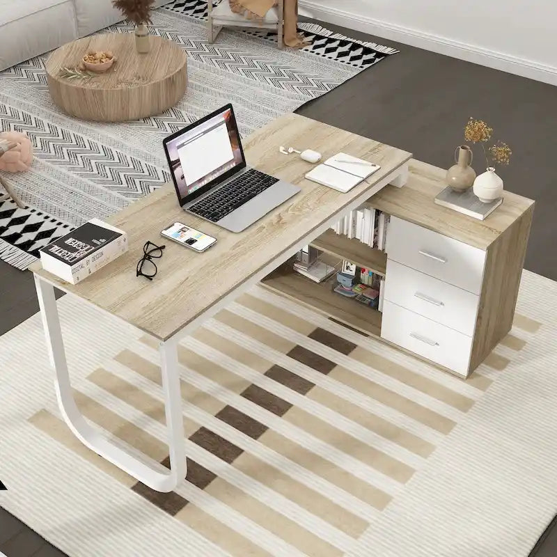 Bureau d'ordinateur de rangement en L Timechee de 55 pouces