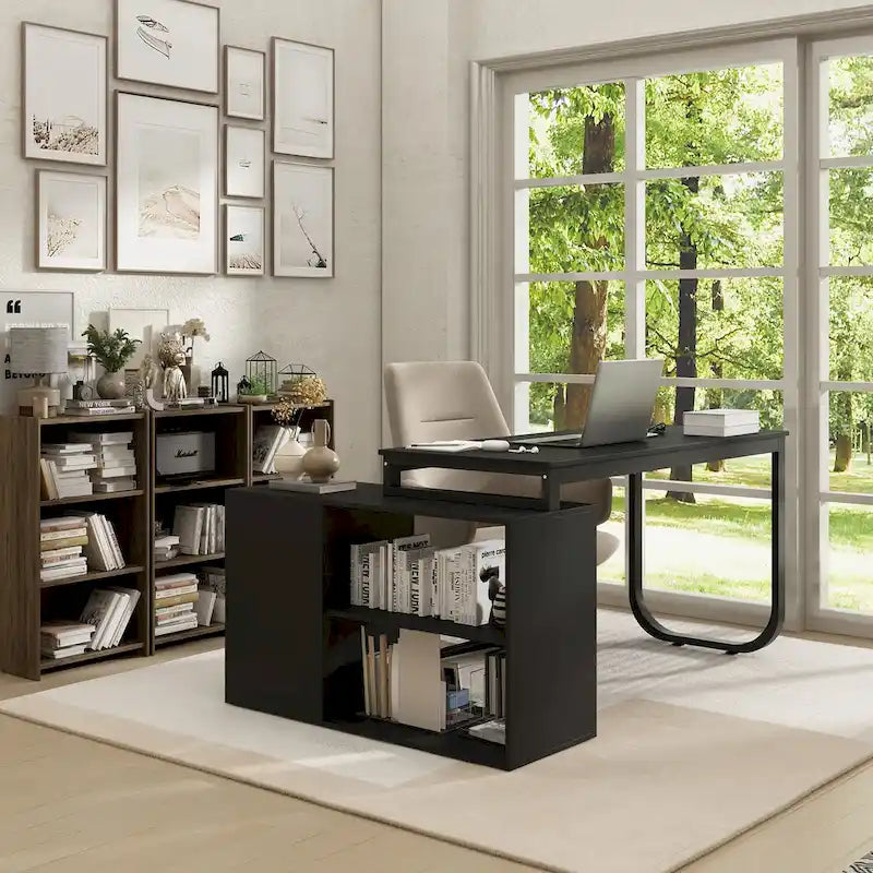 Bureau d'ordinateur de rangement en L Timechee de 55 pouces