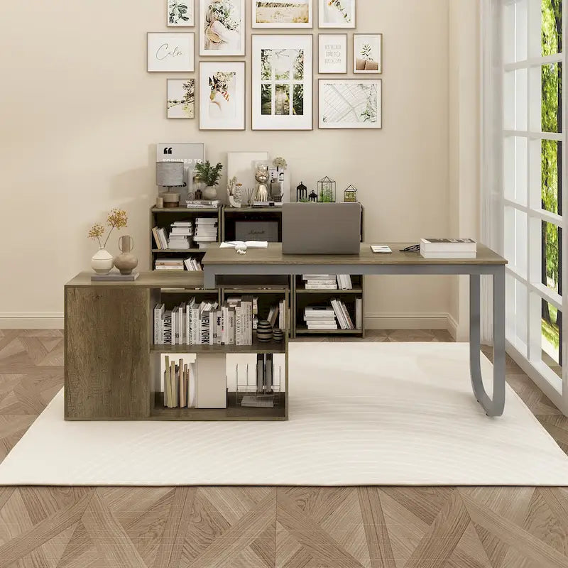 Bureau d'ordinateur de rangement en L Timechee de 55 pouces