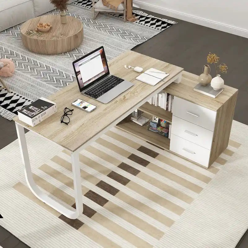 Bureau d'ordinateur de rangement en L Timechee de 55 pouces