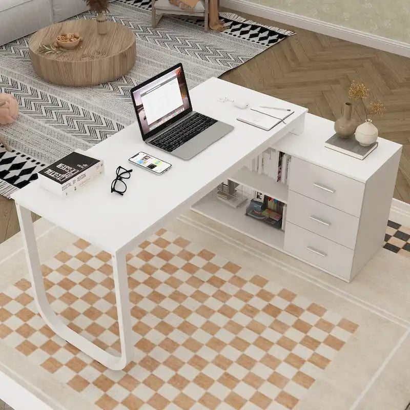 Bureau d'ordinateur de rangement en L Timechee de 55 pouces