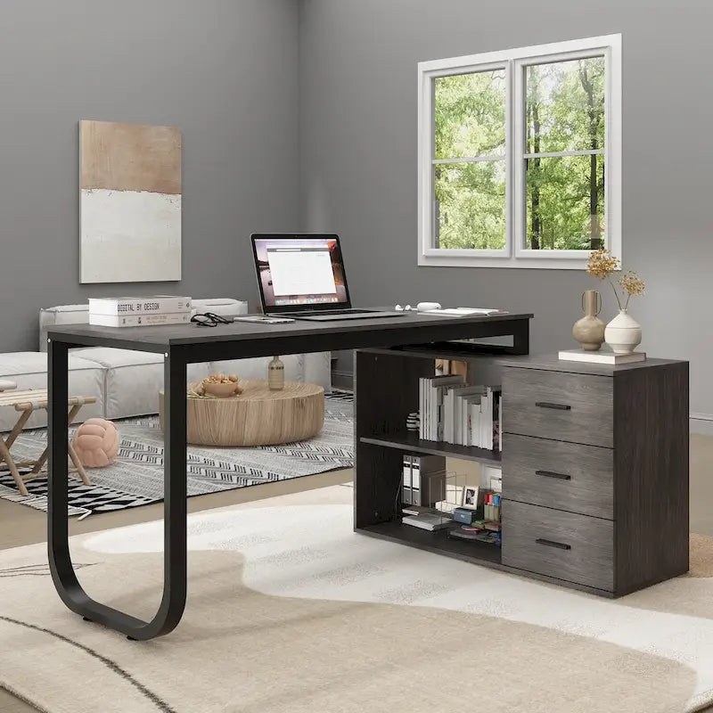 Bureau d'ordinateur de rangement en L Timechee de 55 pouces