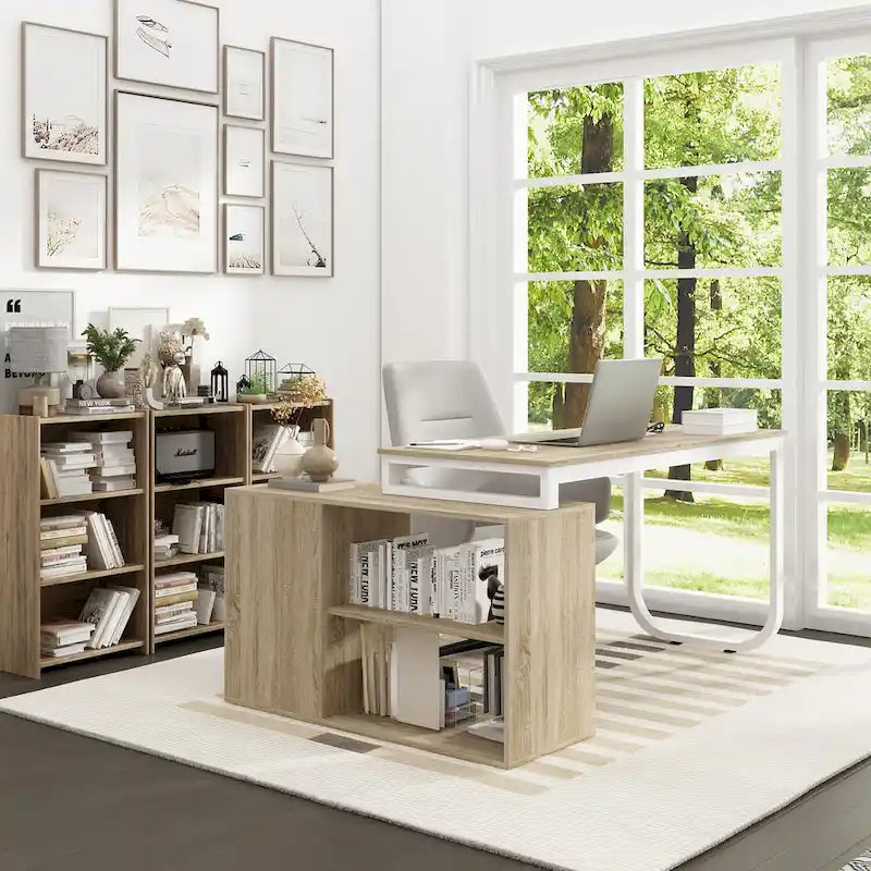 Bureau d'ordinateur de rangement en L Timechee de 55 pouces