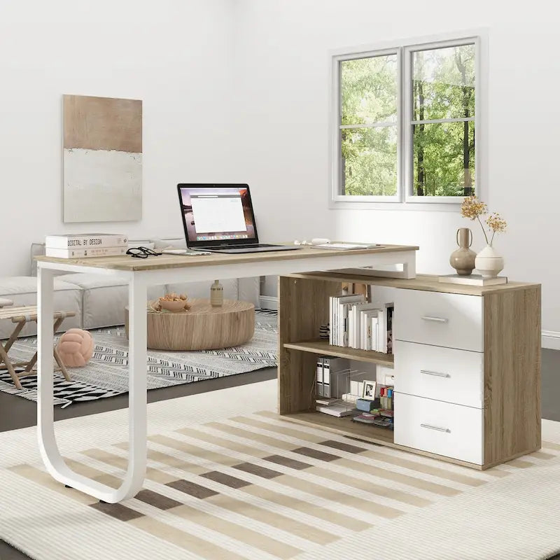 Bureau d'ordinateur de rangement en L Timechee de 55 pouces