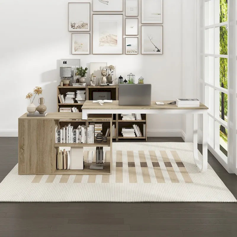 Bureau d'ordinateur de rangement en L Timechee de 55 pouces