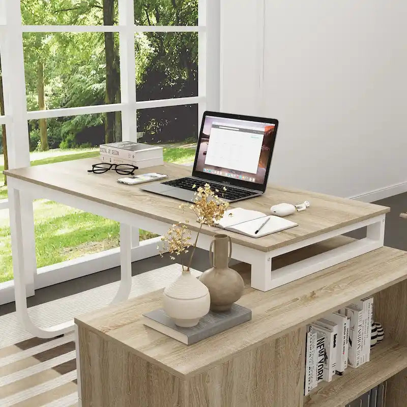 Bureau d'ordinateur de rangement en L Timechee de 55 pouces