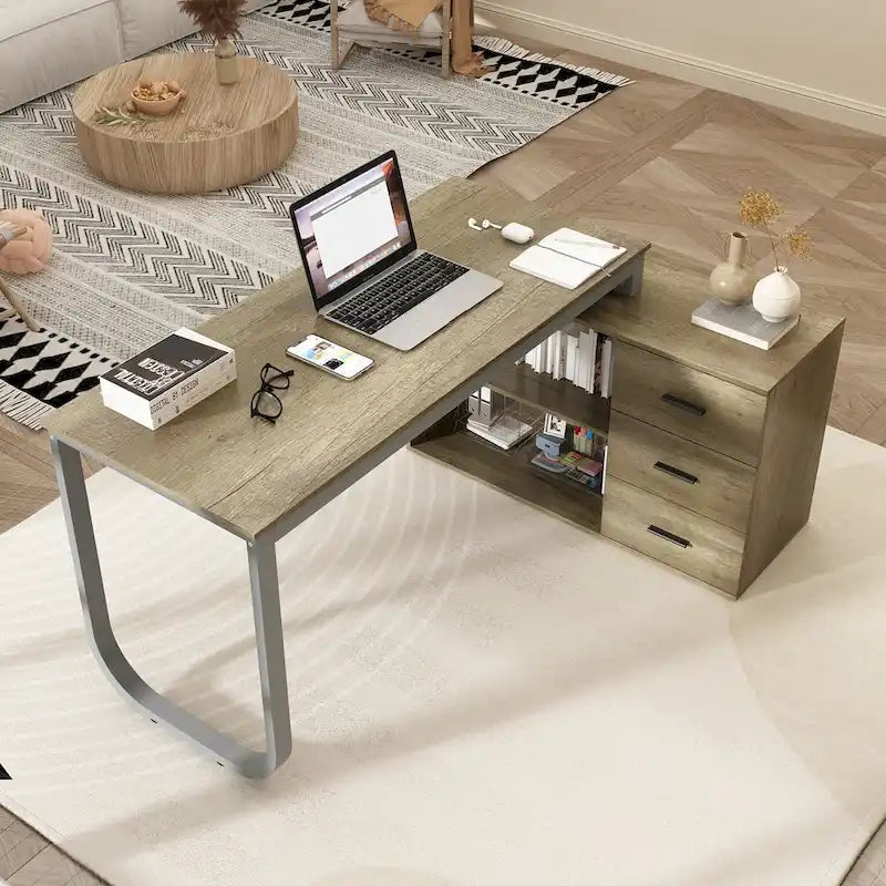 Bureau d'ordinateur de rangement en L Timechee de 55 pouces