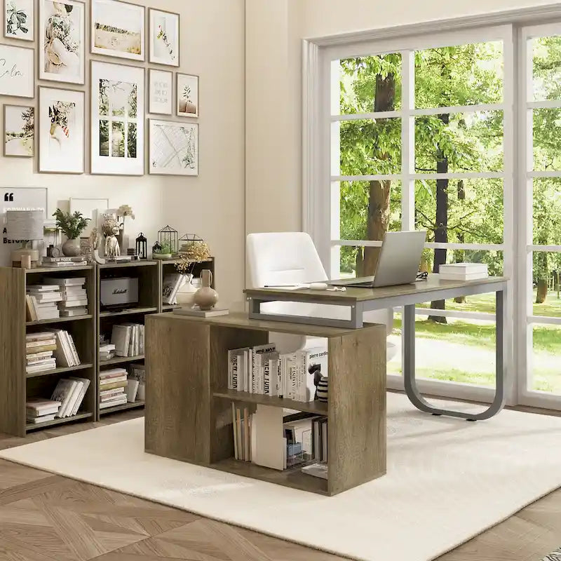 Bureau d'ordinateur de rangement en L Timechee de 55 pouces