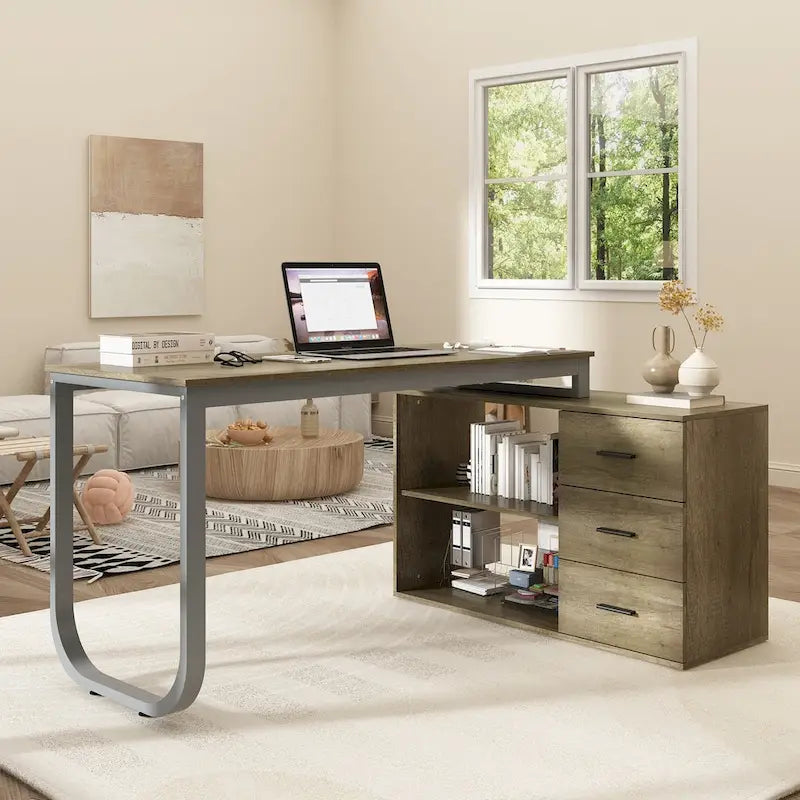 Bureau d'ordinateur de rangement en L Timechee de 55 pouces