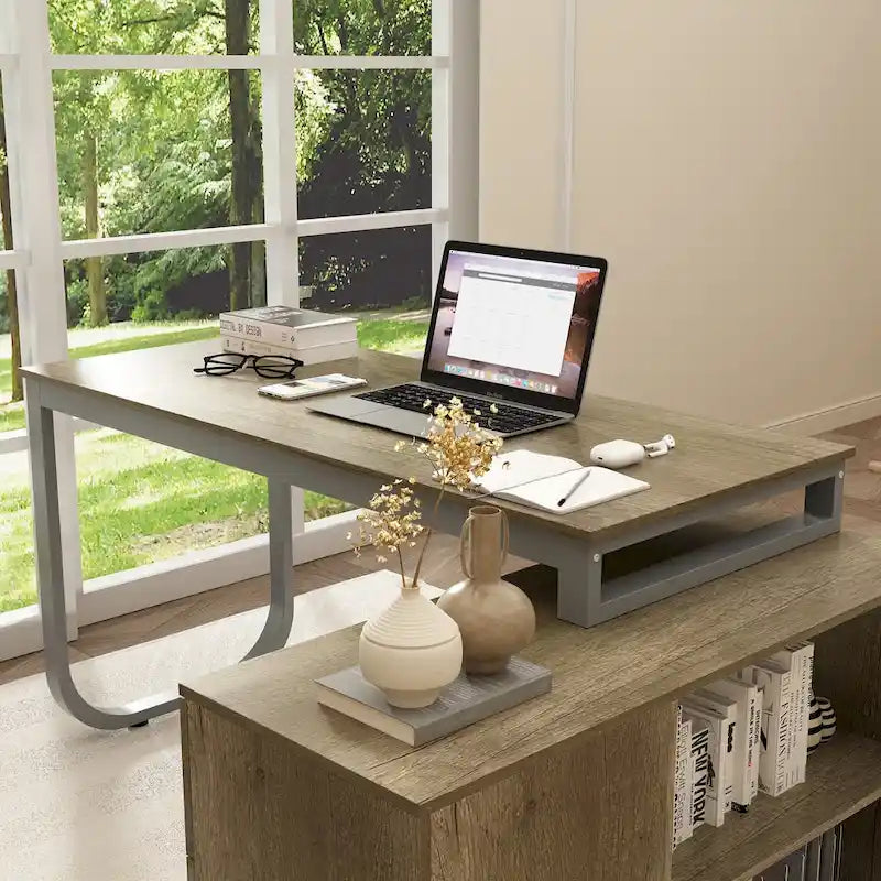 Bureau d'ordinateur de rangement en L Timechee de 55 pouces