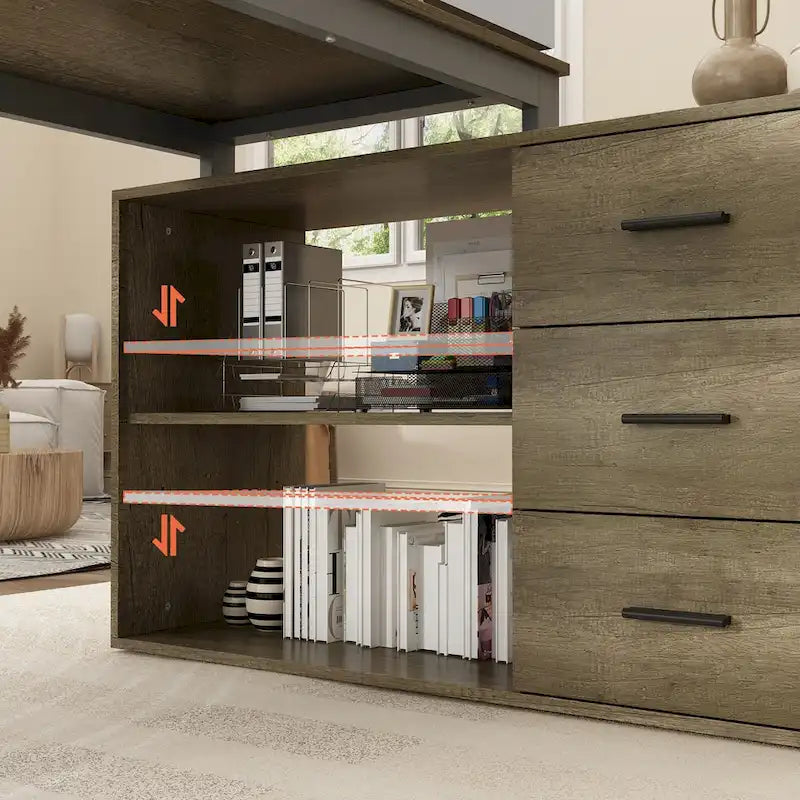 Bureau d'ordinateur de rangement en L Timechee de 55 pouces