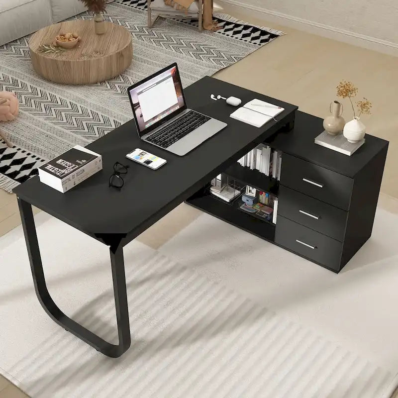 Bureau d'ordinateur de rangement en L Timechee de 55 pouces