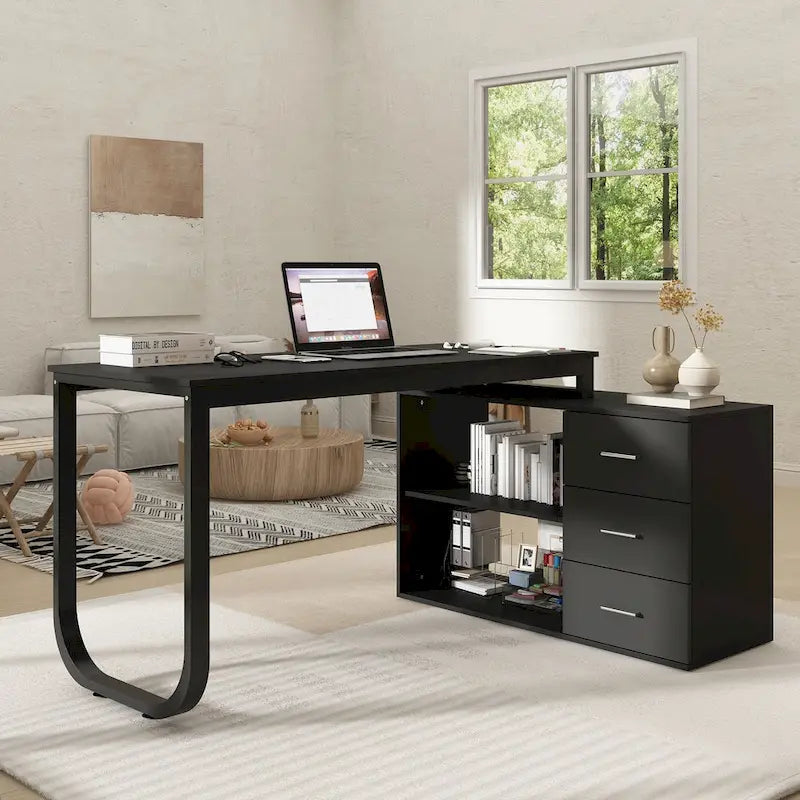 Bureau d'ordinateur de rangement en L Timechee de 55 pouces
