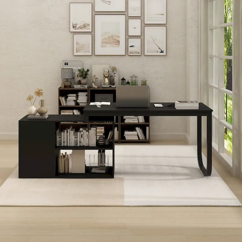 Bureau d'ordinateur de rangement en L Timechee de 55 pouces