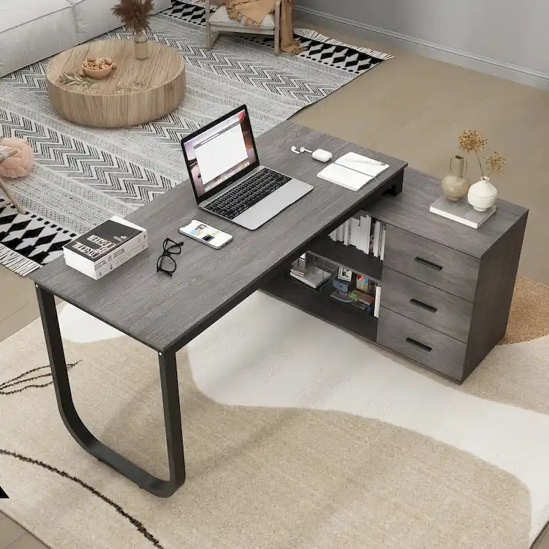 Bureau d'ordinateur de rangement en L Timechee de 55 pouces