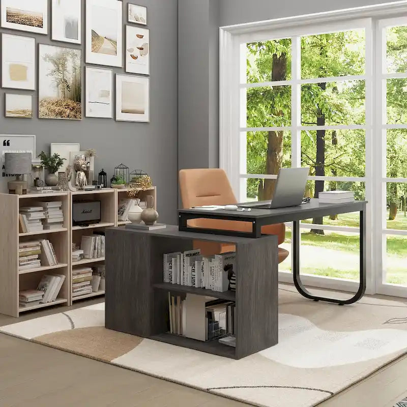 Bureau d'ordinateur de rangement en L Timechee de 55 pouces
