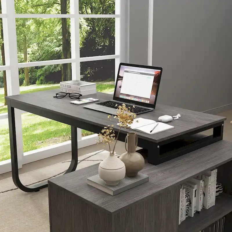 Bureau d'ordinateur de rangement en L Timechee de 55 pouces