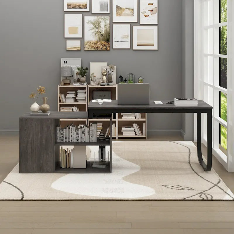 Bureau d'ordinateur de rangement en L Timechee de 55 pouces