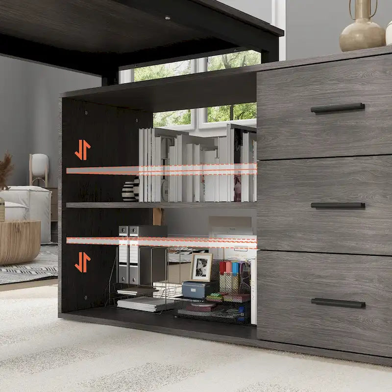 Bureau d'ordinateur de rangement en L Timechee de 55 pouces