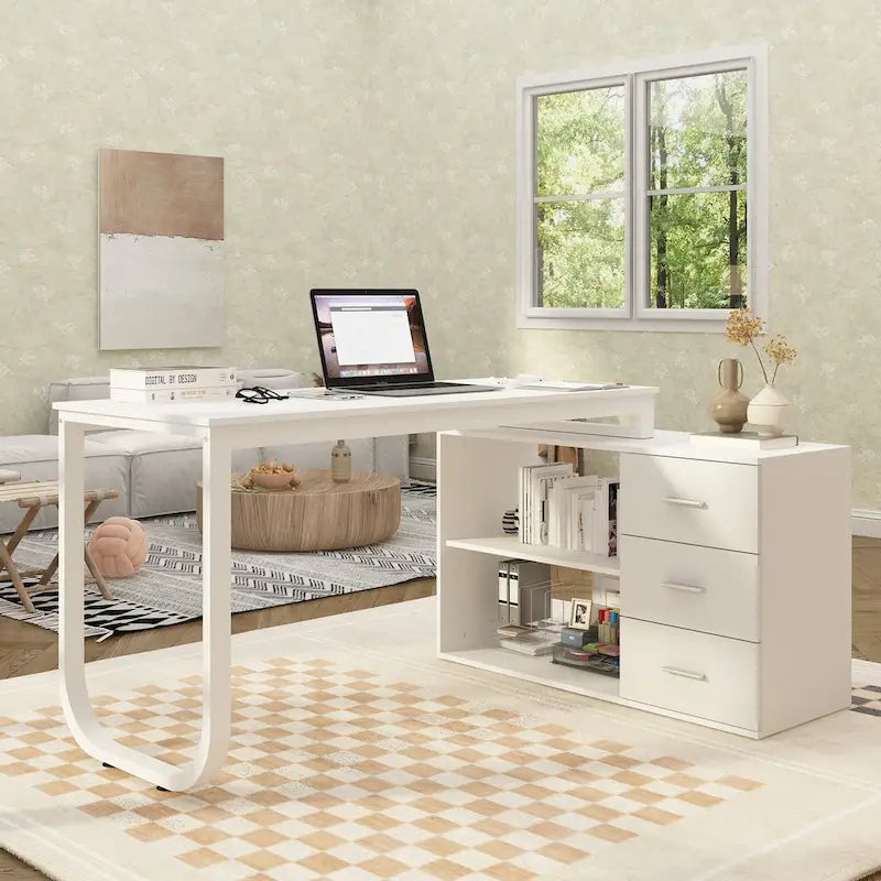Bureau d'ordinateur de rangement en L Timechee de 55 pouces