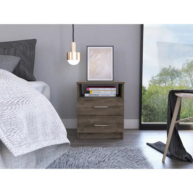 Table de chevet FM Furniture Oklahoma avec deux tiroirs et une étagère