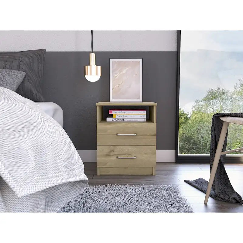 Table de chevet FM Furniture Oklahoma avec deux tiroirs et une étagère