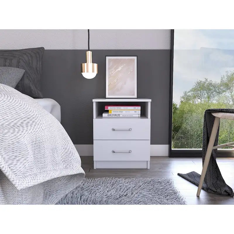 Table de chevet FM Furniture Oklahoma avec deux tiroirs et une étagère