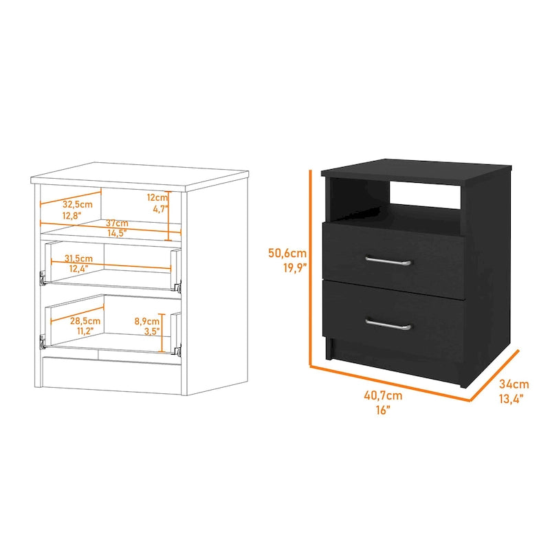 Table de chevet FM Furniture Oklahoma avec deux tiroirs et une étagère